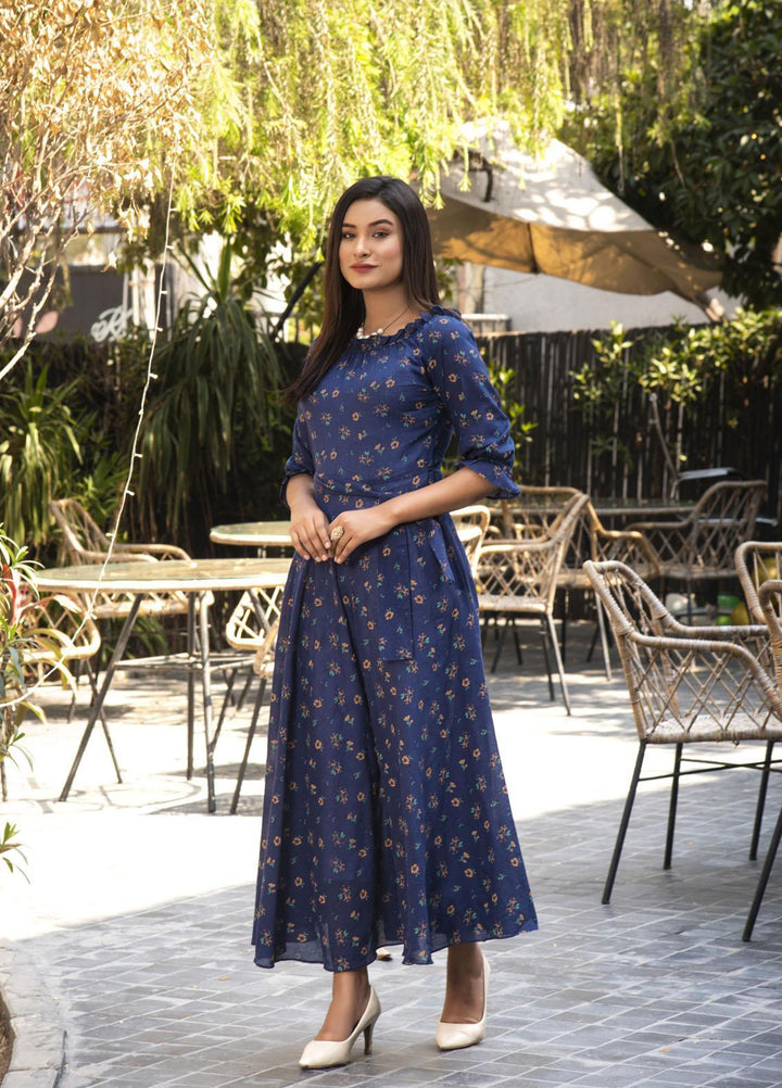 Nazmina Pret  Lawn Western Dress Blue bird FR-595