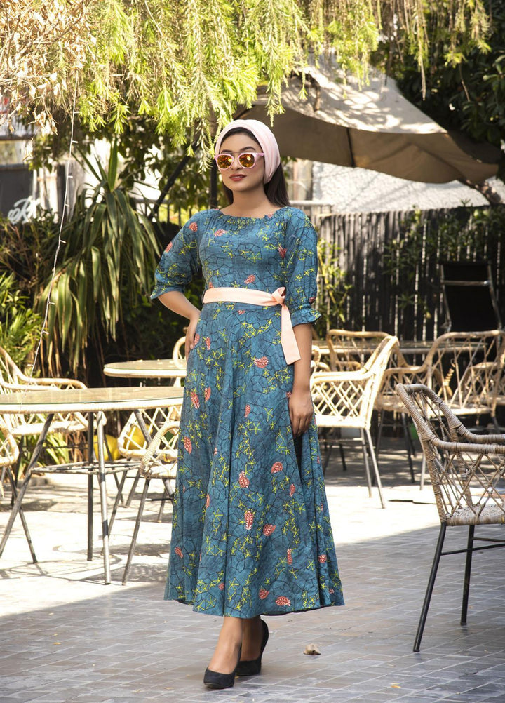 Nazmina Pret  Lawn Western Dress FR-605 TEAL PATTERN