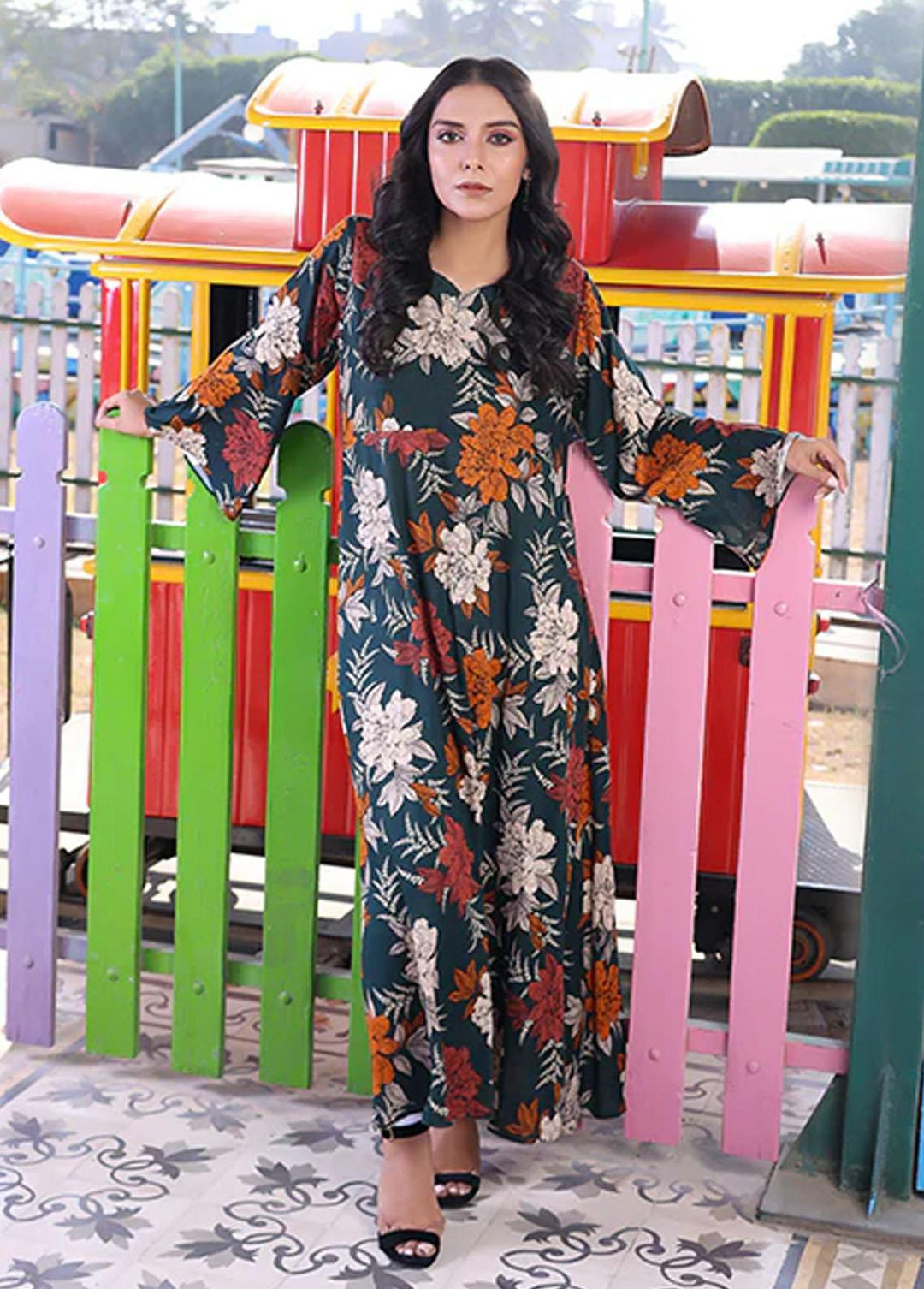 Nazmina Pret Printed Linen Frocks FR-713 Flint Bronze Dress