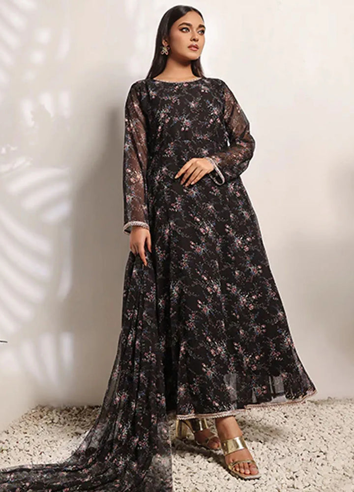 Nazmina Pret Casual Chiffon 3 Piece Suit Charcoal Web FRT-79