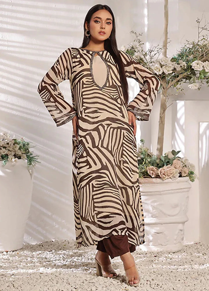 Nazmina Pret Casual Chiffon Kurti Ochre streaks FR-754