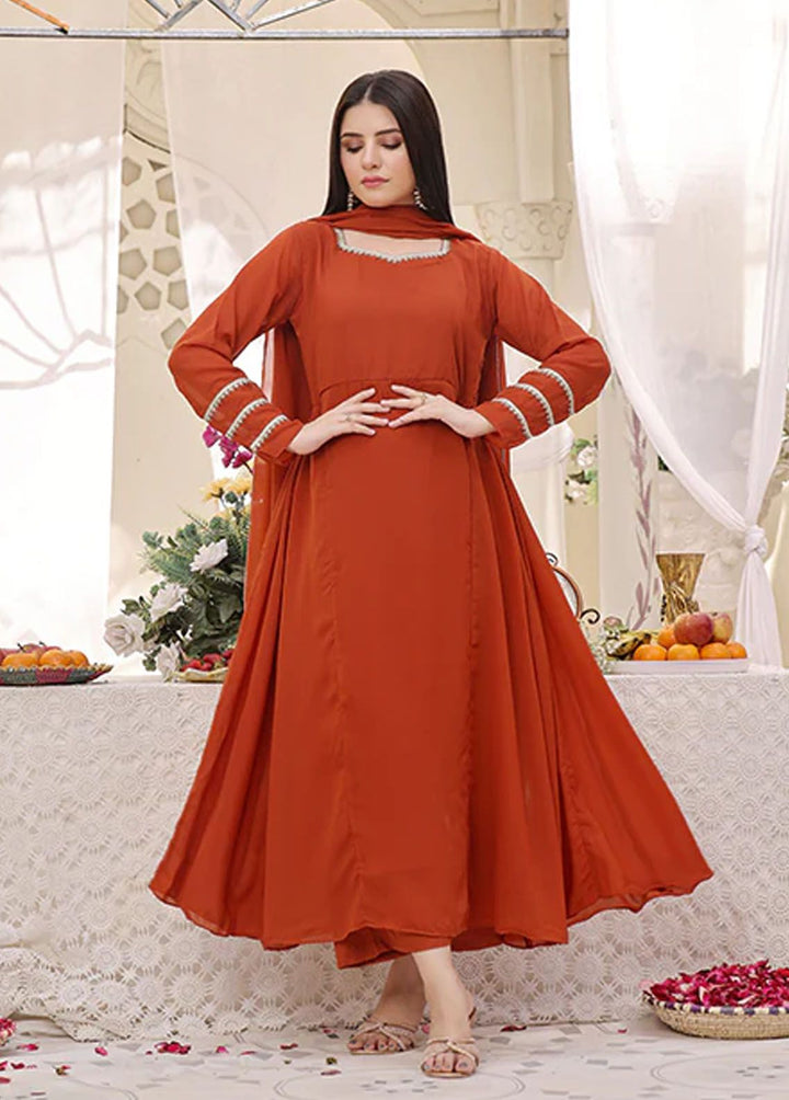 Nazmina Pret Fancy  3 Piece Suit Rust Bloom