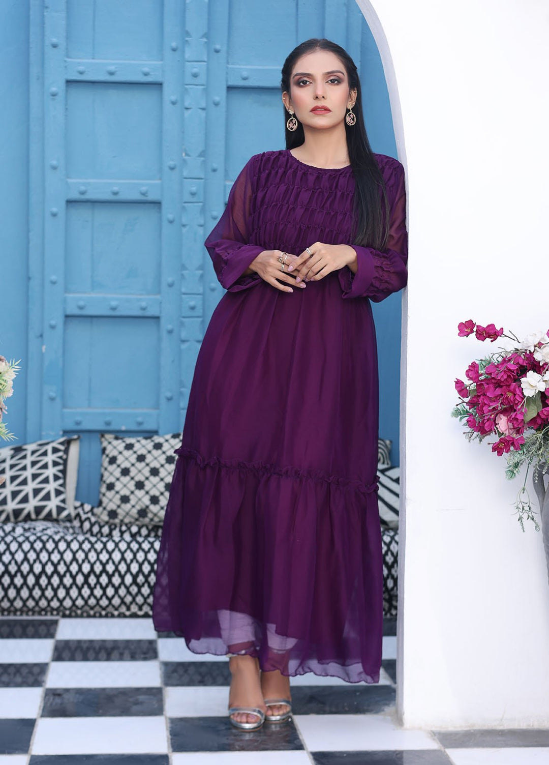 Nazmina Pret Fancy Chiffon Suit FR-363N Move Smock Long Maxi