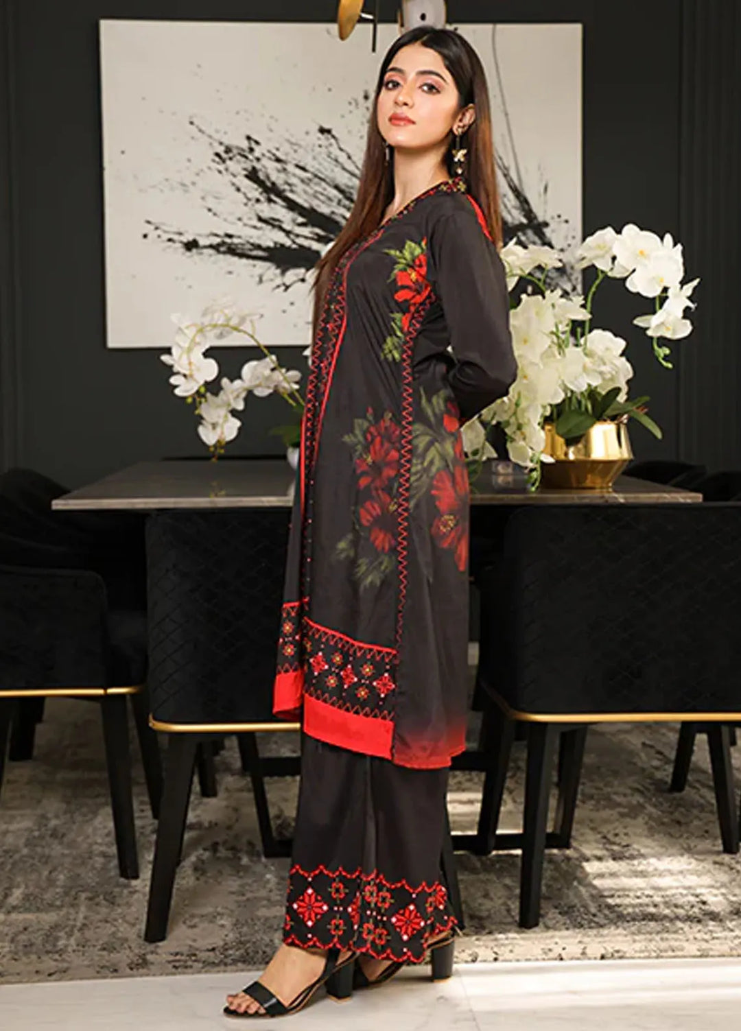 Nazmina Pret Printed Crepe 2 Piece Suit Comets Trail ZA-01