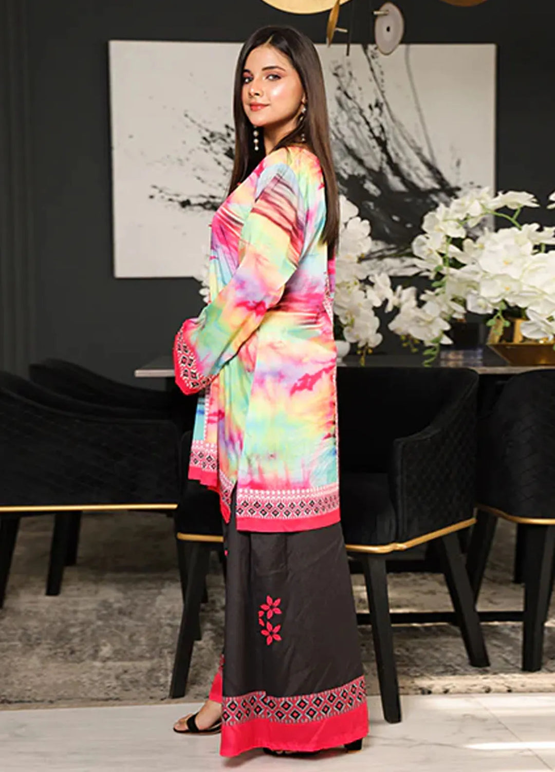 Nazmina Pret Printed Crepe 2 Piece Suit Solar Flare ZA-14