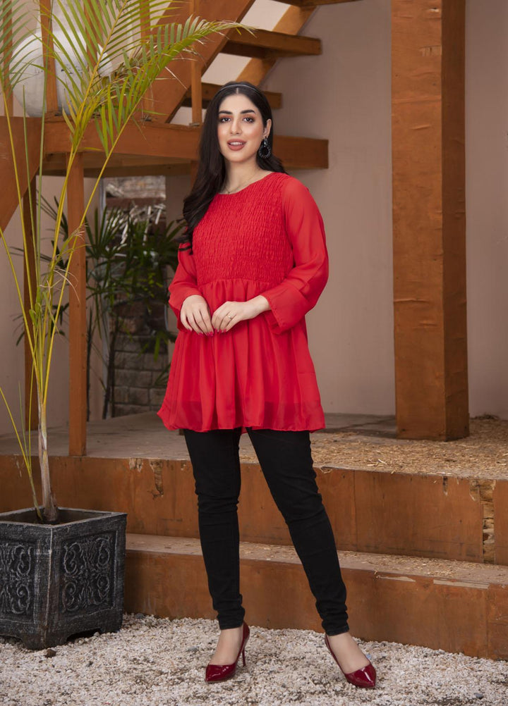 Nazmina Pret Casual Chiffon Top Red Smock ABB-60