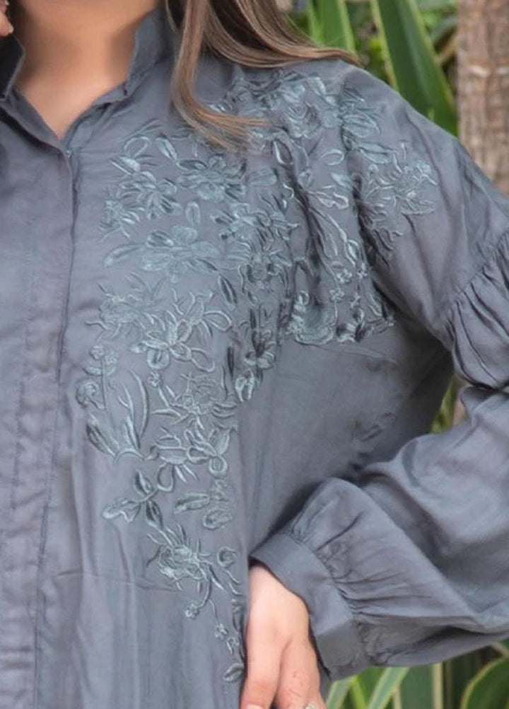 Nazmina Embroidered Casual Boski Shirt AB-514 Baggy grey With Embroidered Sleeves