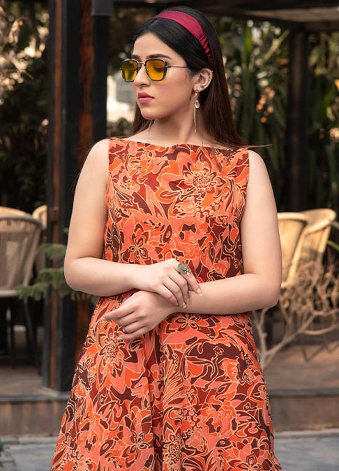 Nazmina Pret  Chiffon Western Dress NZ23TSN TANGERINE PRINT FR-583
