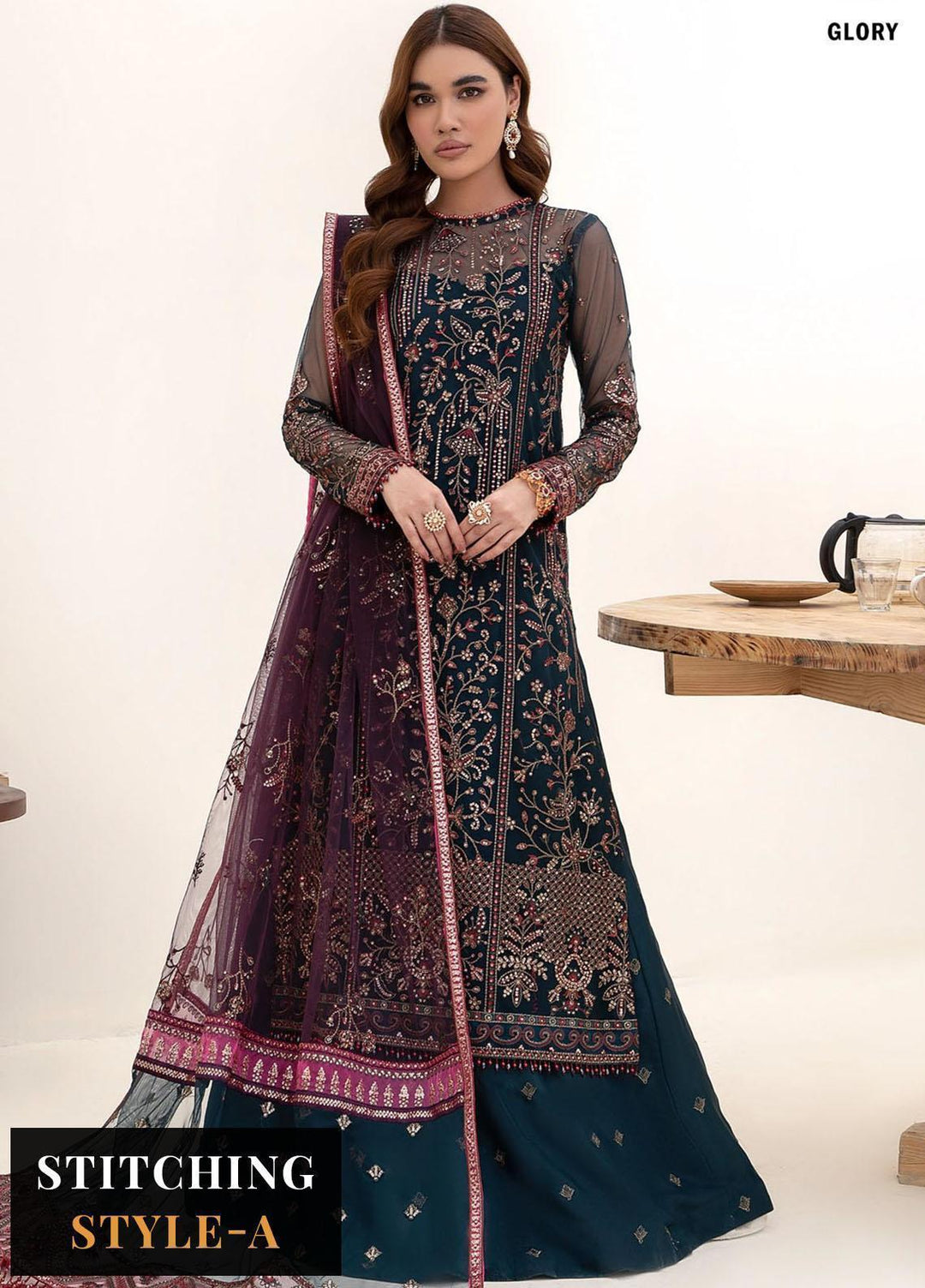 Nazneen By Zarif Embroidered Net Suits Unstitched 3 Piece ZR25UF ZN 01 Glory - Luxury Formal Collection