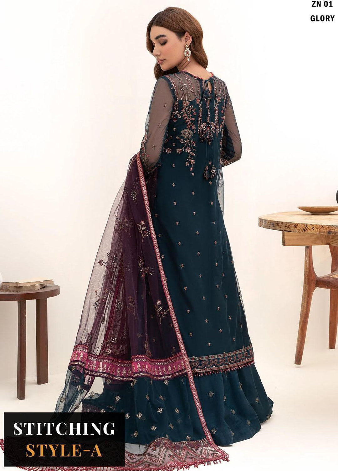 Nazneen By Zarif Embroidered Net Suits Unstitched 3 Piece ZF23N ZN 01 Glory - Luxury Formal Collection