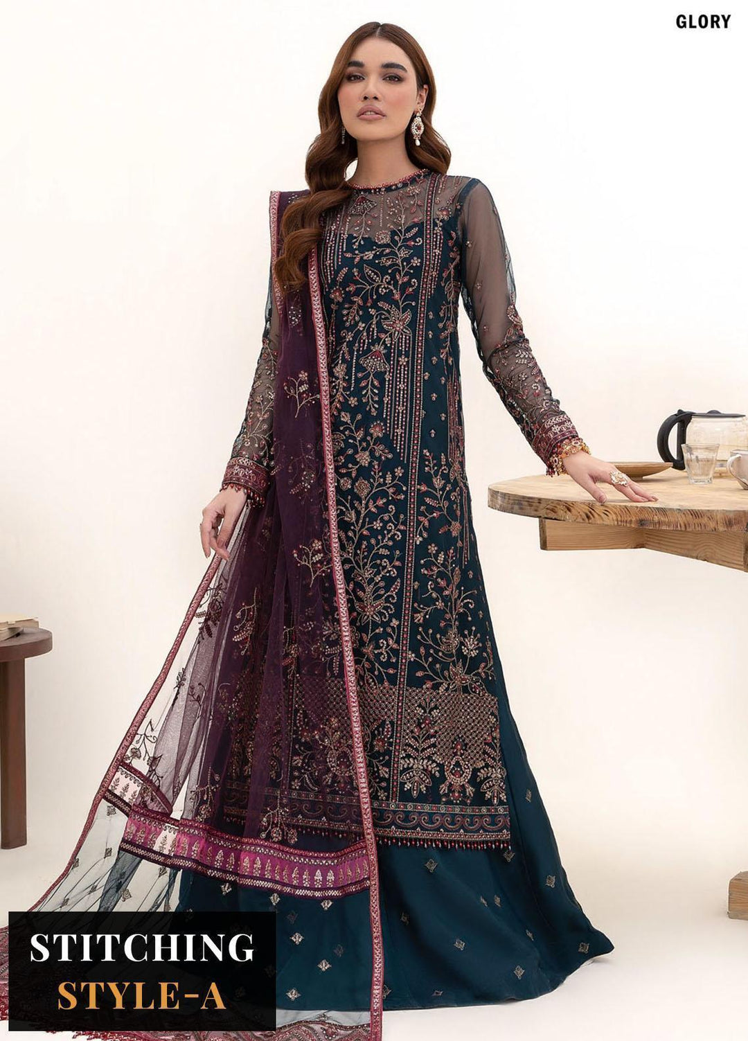 Nazneen By Zarif Embroidered Net Suits Unstitched 3 Piece ZF23N ZN 01 Glory - Luxury Formal Collection