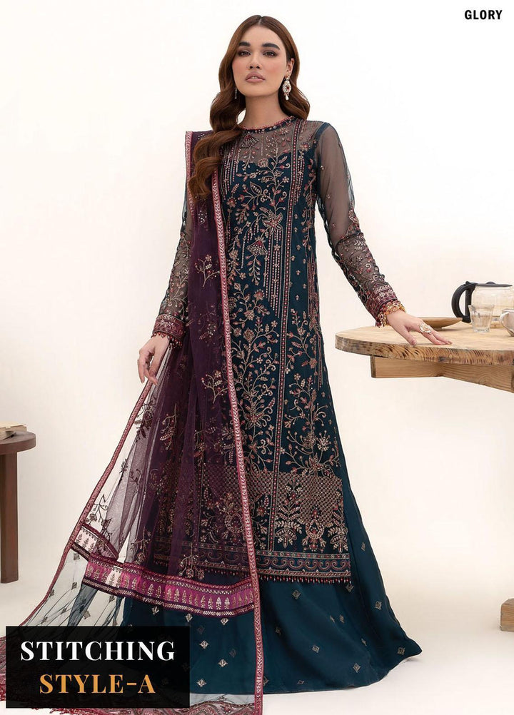 Nazneen By Zarif Embroidered Net Suits Unstitched 3 Piece ZF23N ZN 01 Glory - Luxury Formal Collection