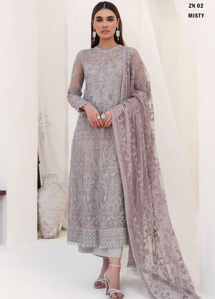 Nazneen By Zarif Embroidered Net Suits Unstitched 3 Piece ZR25UF ZN 02 Misty - Luxury Formal Collection