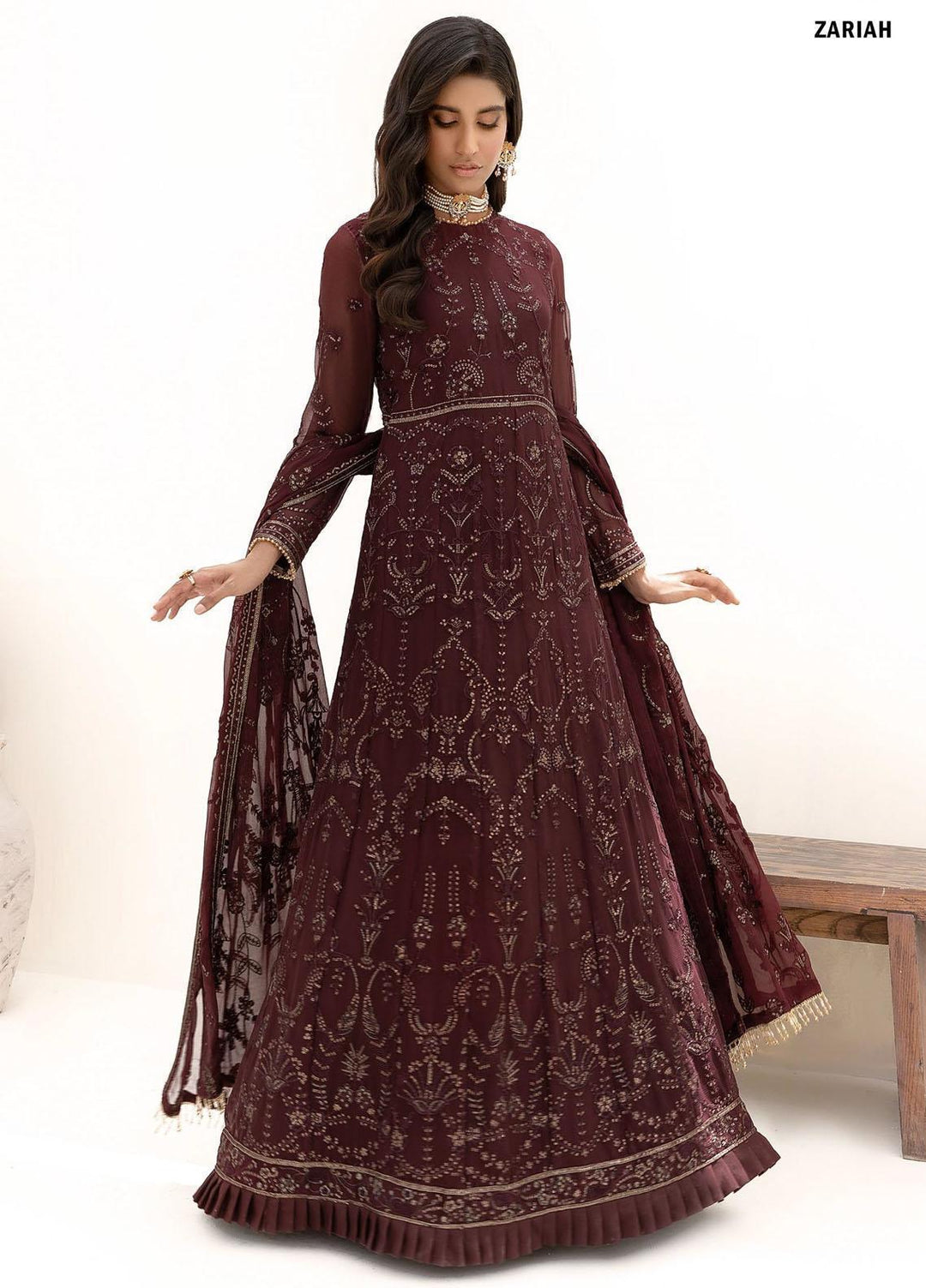 Nazneen By Zarif Embroidered Chiffon Suits Unstitched 3 Piece ZF23N ZN 03 Zariah - Luxury Formal Collection