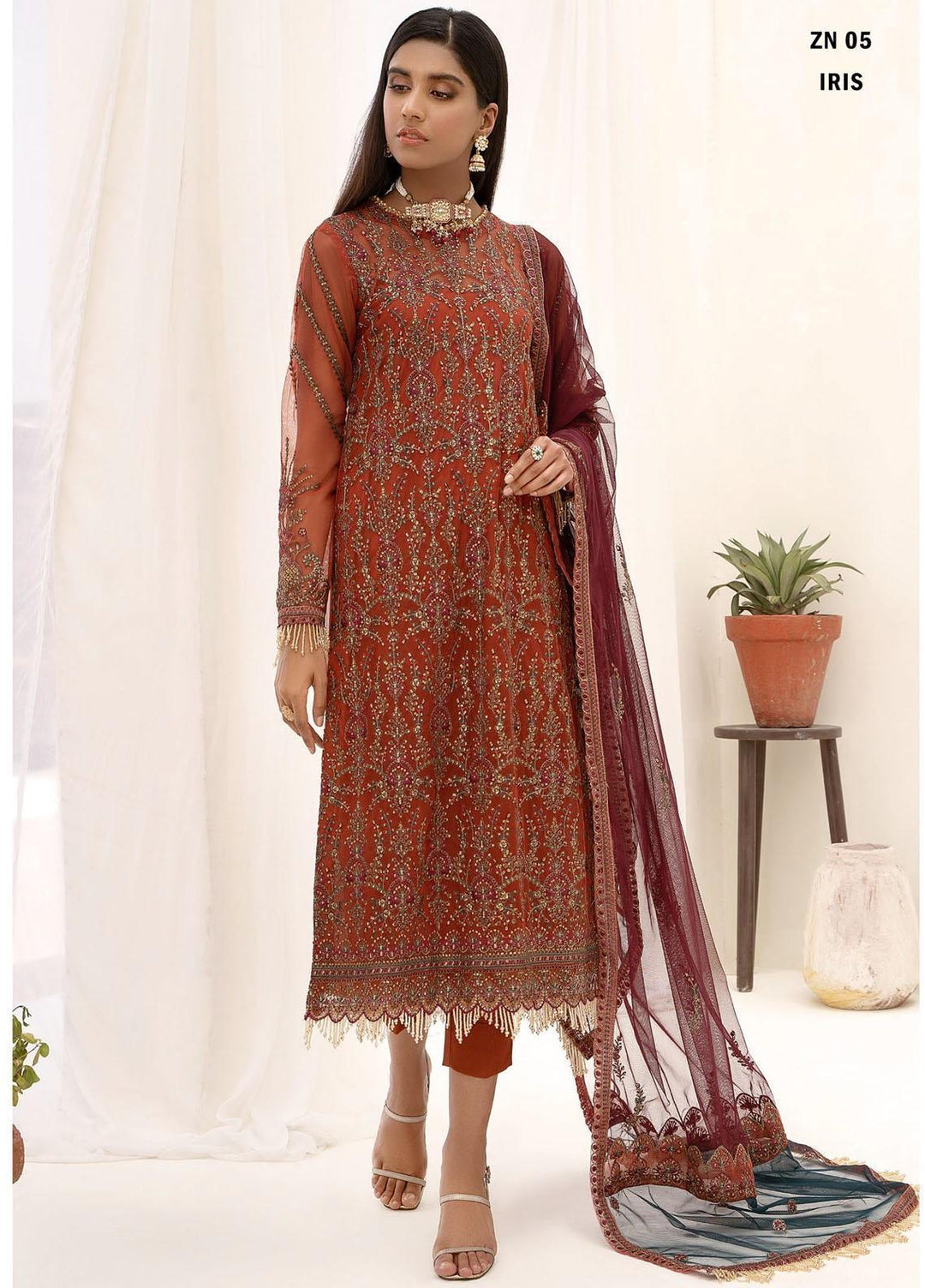Nazneen By Zarif Embroidered Net Suits Unstitched 3 Piece ZF23N ZN 05 Iris - Luxury Formal Collection