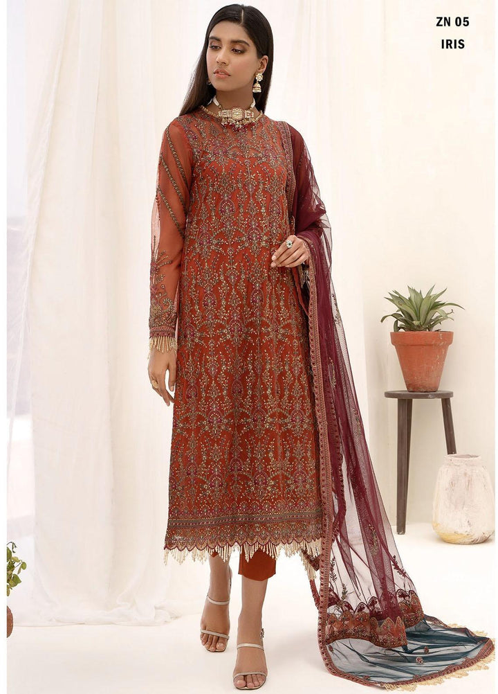 Nazneen By Zarif Embroidered Net Suits Unstitched 3 Piece ZF23N ZN 05 Iris - Luxury Formal Collection