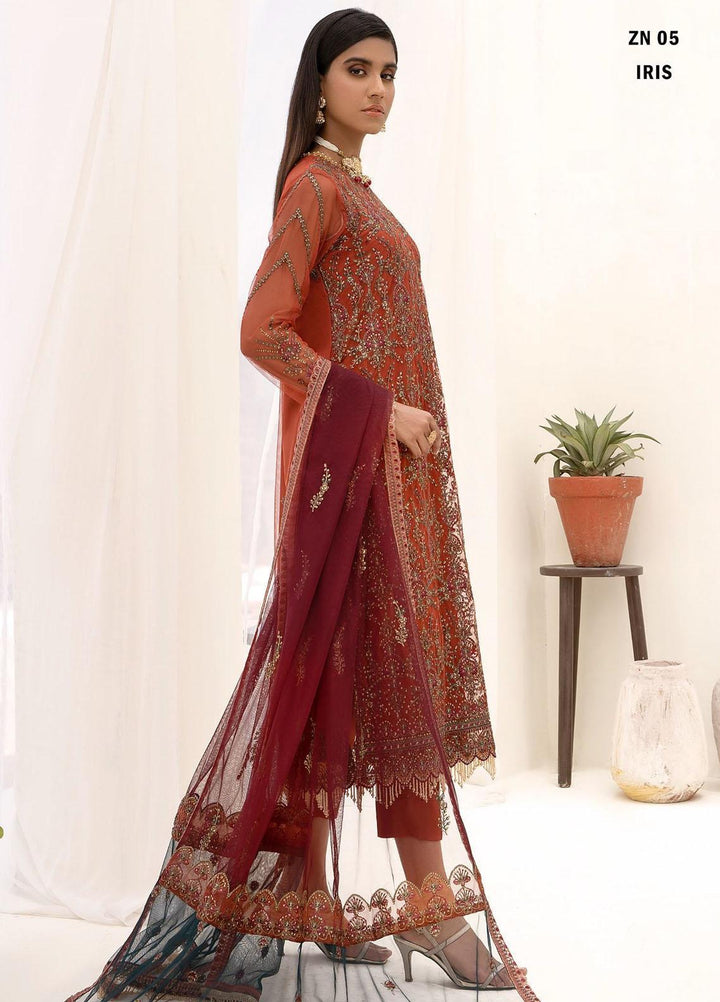 Nazneen By Zarif Embroidered Net Suits Unstitched 3 Piece ZF23N ZN 05 Iris - Luxury Formal Collection