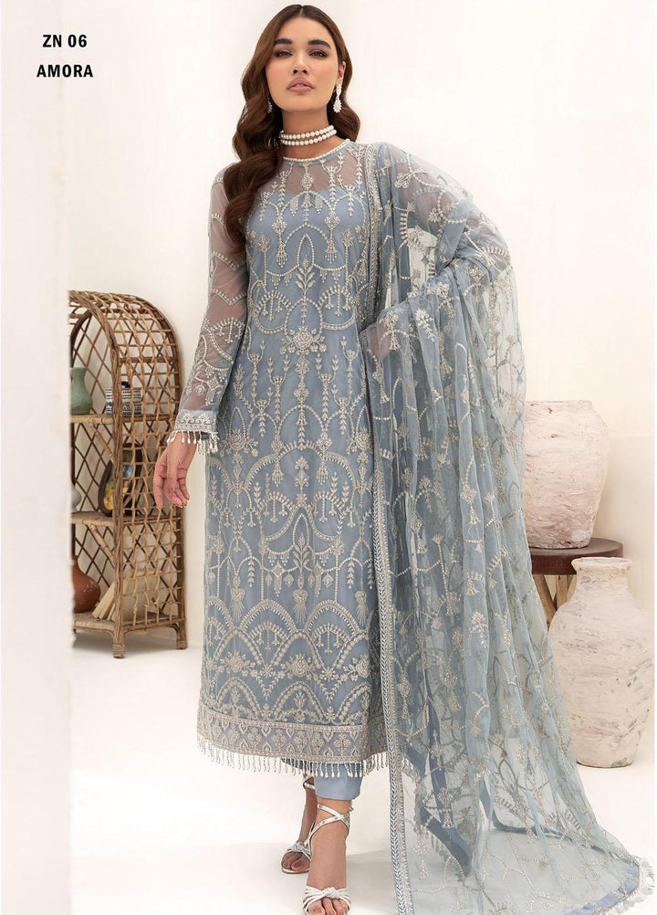 Nazneen By Zarif Embroidered Net Suits Unstitched 3 Piece ZF23N ZN 06 Amora - Luxury Formal Collection