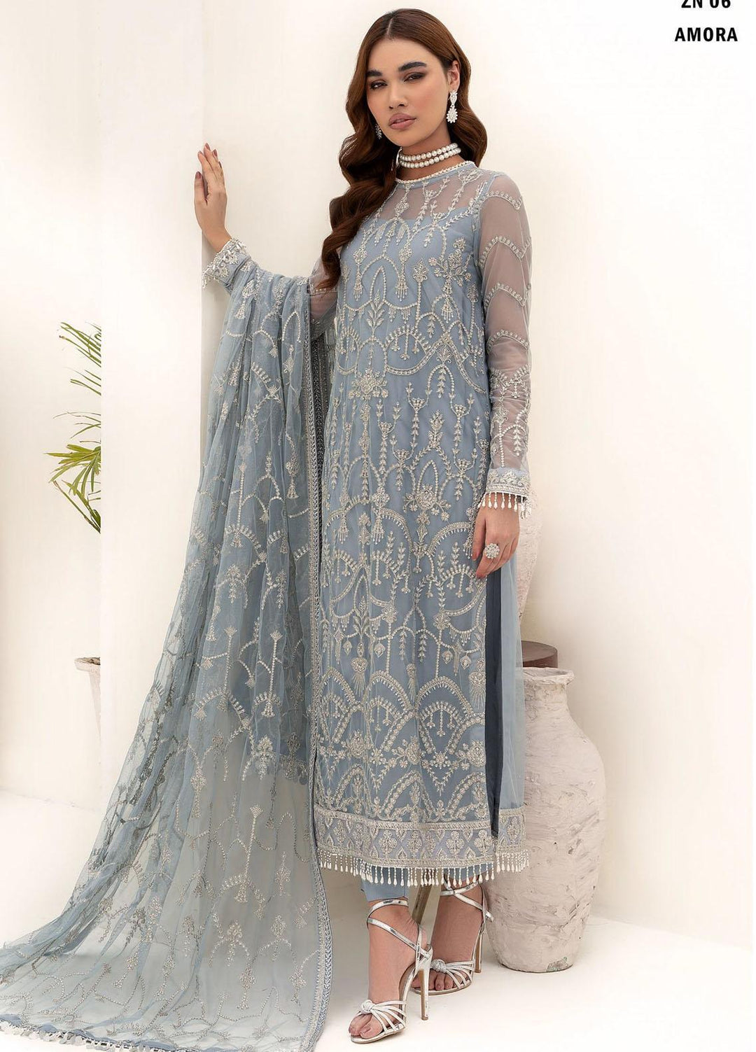 Nazneen By Zarif Embroidered Net Suits Unstitched 3 Piece ZF23N ZN 06 Amora - Luxury Formal Collection