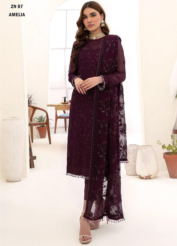 Nazneen By Zarif Embroidered Chiffon Suits Unstitched 3 Piece ZF23N ZN 07 Amelia - Luxury Formal Collection