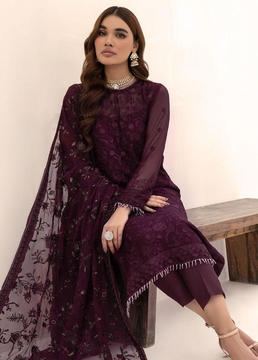 Nazneen By Zarif Embroidered Chiffon Suits Unstitched 3 Piece ZR25UF ZN 07 Amelia - Luxury Formal Collection