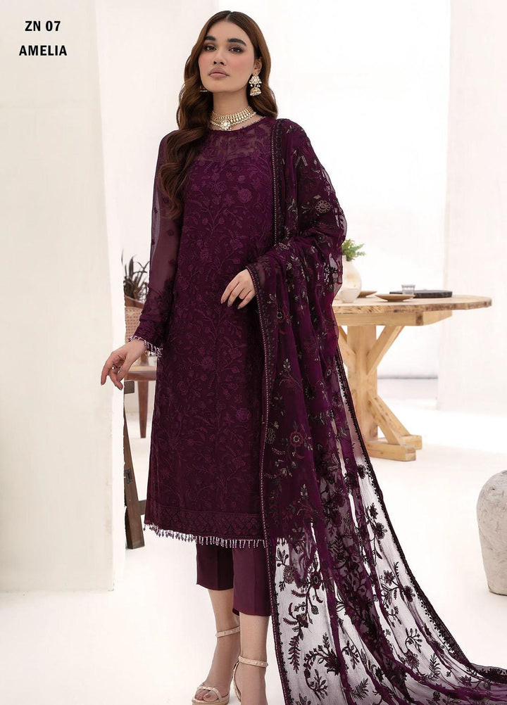Nazneen By Zarif Embroidered Chiffon Suits Unstitched 3 Piece ZR25UF ZN 07 Amelia - Luxury Formal Collection