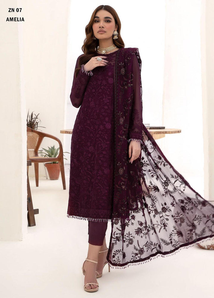 Nazneen By Zarif Embroidered Chiffon Suits Unstitched 3 Piece ZR25UF ZN 07 Amelia - Luxury Formal Collection