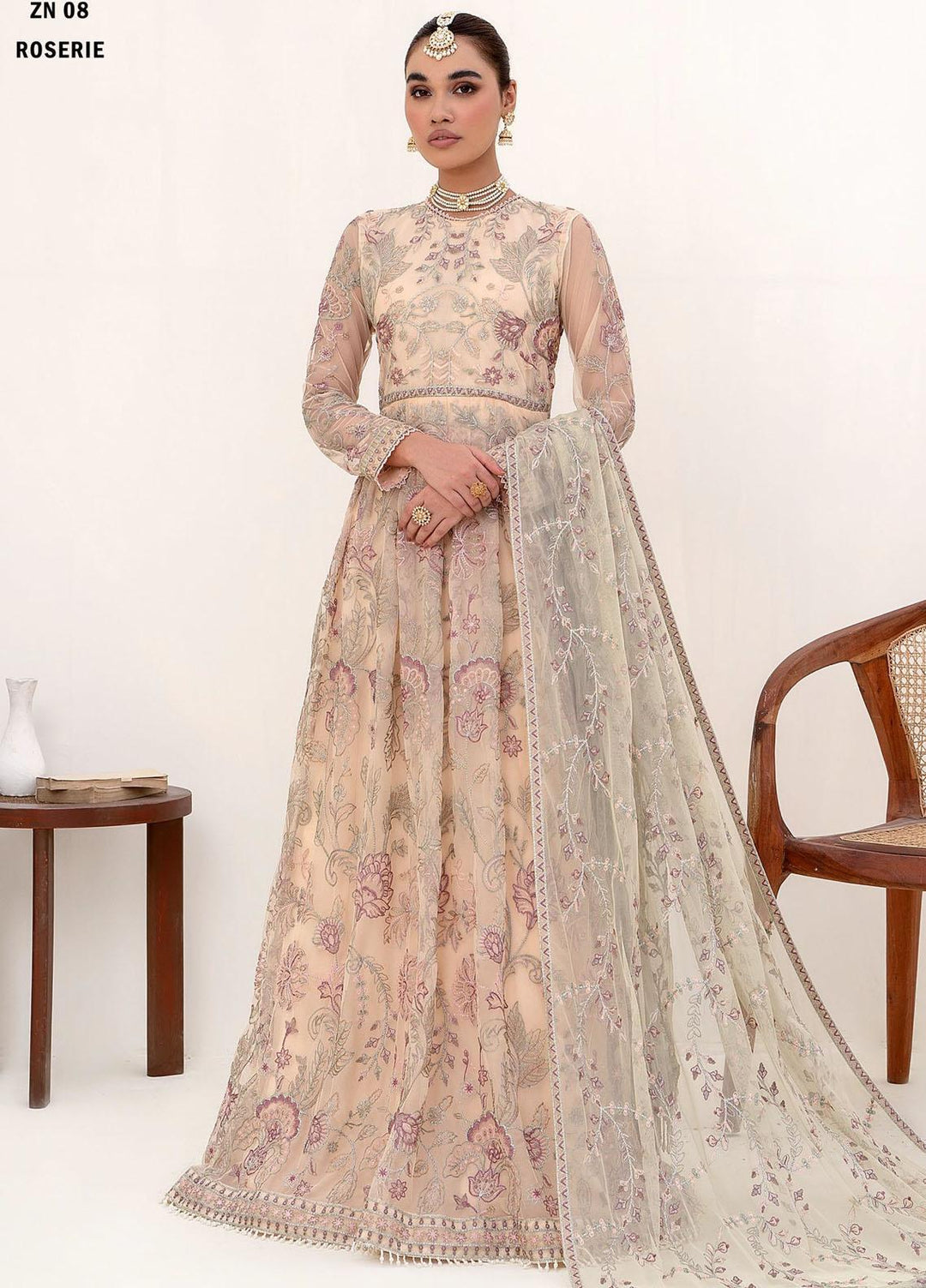 Nazneen By Zarif Embroidered Net Suits Unstitched 3 Piece ZF23N ZN 08 Roserie - Luxury Formal Collection