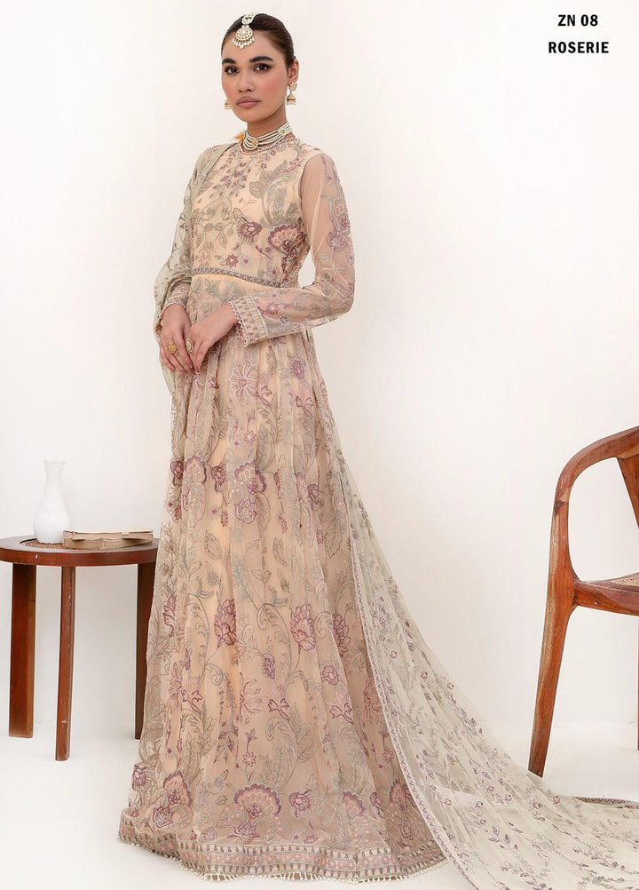 Nazneen By Zarif Embroidered Net Suits Unstitched 3 Piece ZF23N ZN 08 Roserie - Luxury Formal Collection