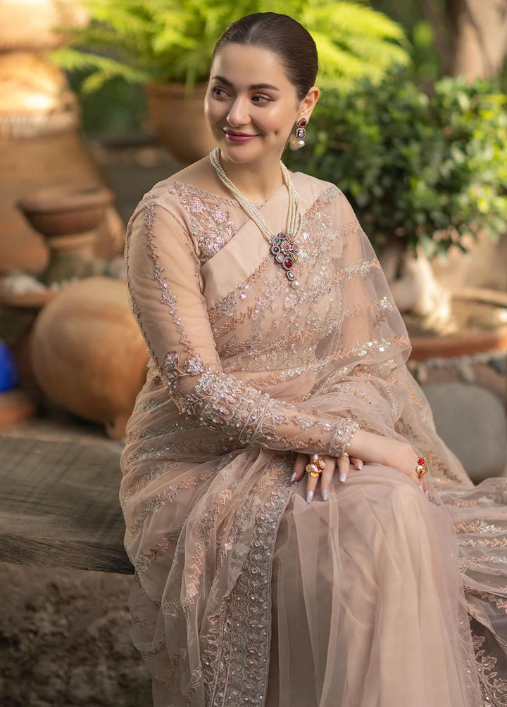 Noor By Azzal Embroidered Net  Unstitched Saree AZZ23N D-04 Derya - Luxury Collection