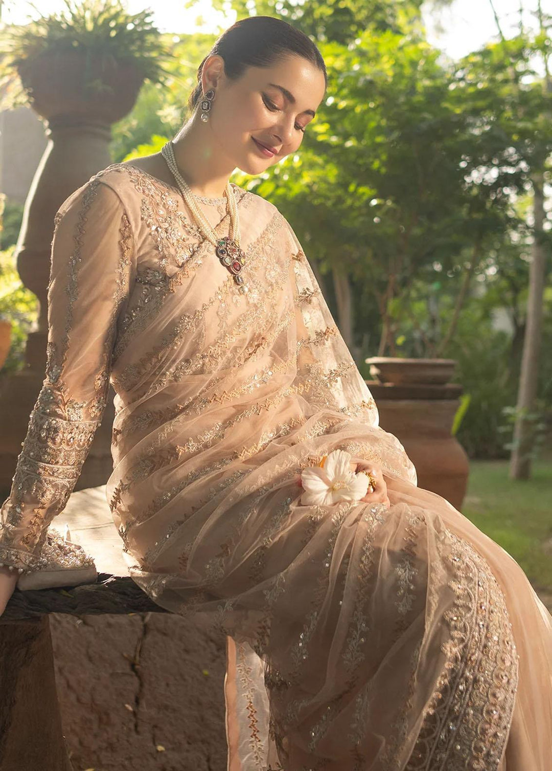 Noor By Azzal Embroidered Net  Unstitched Saree AZZ23N D-04 Derya - Luxury Collection