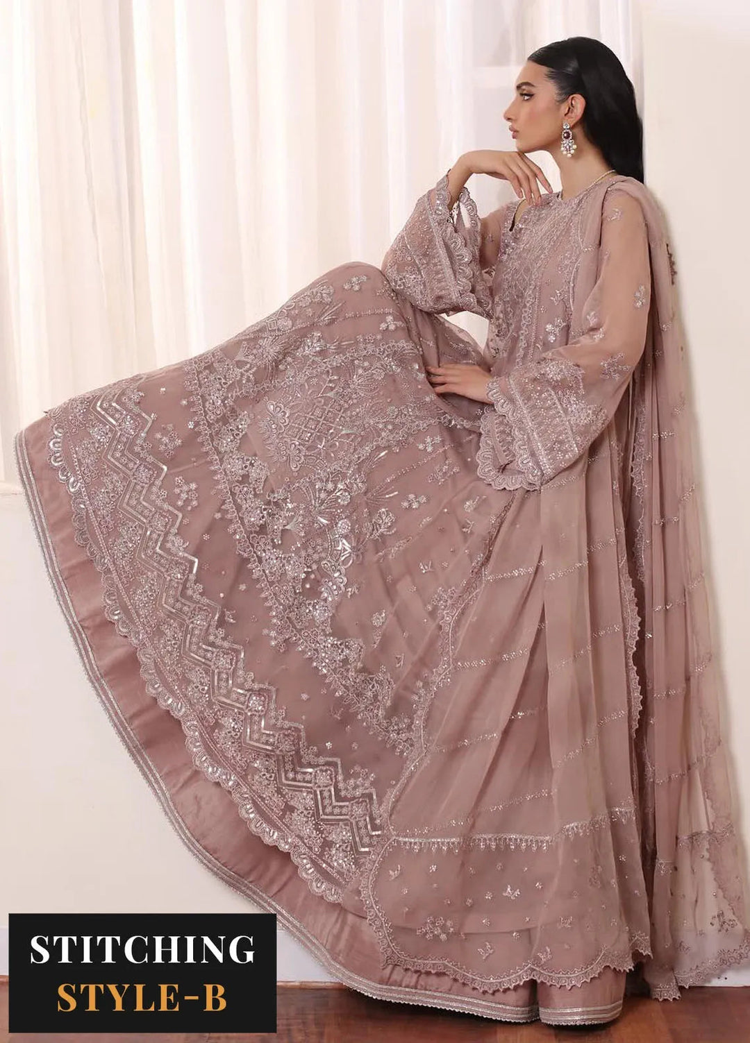 Noor By Saadia Asad Embroidered Chiffon Suit Unstitched 3 Piece NSA24CL D-07 Seaina - Formal Collection