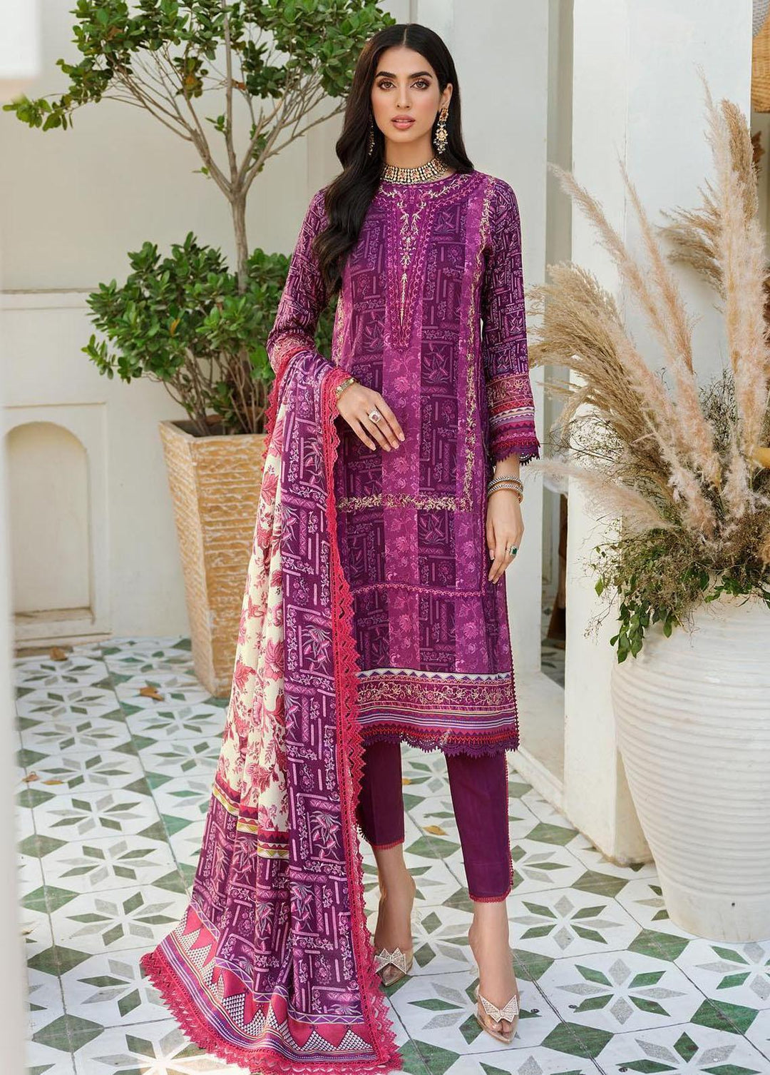 Noor By Saadia Asad Embroidered Linen Suits Unstitched 3 Piece NSA22W D2-A - Winter Collection