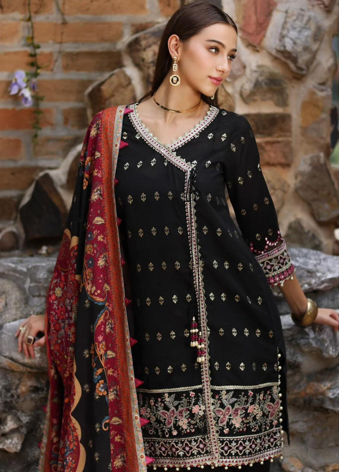 Noor By Saadia Asad Embroidered Karandi Suits Unstitched 3 Piece NSA23WS D9 - Winter Collection