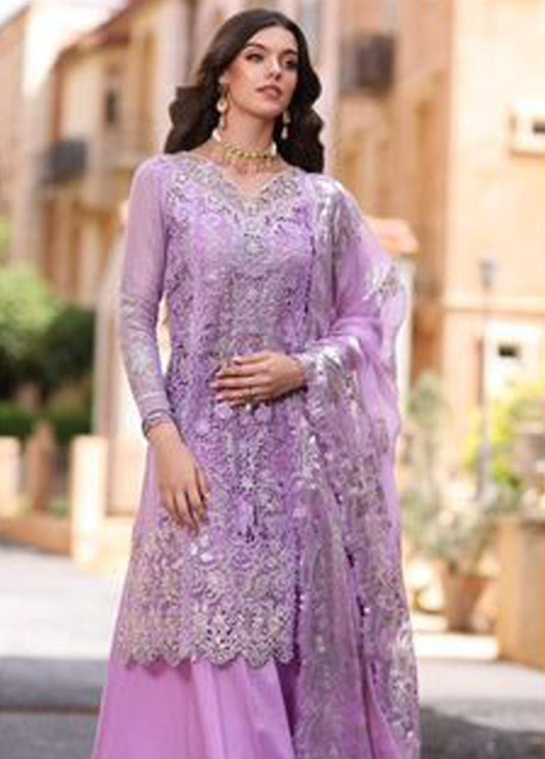 Noor By Saadia Asad Embroidered Chiffon Suits Unstitched 3 Piece NSA23SL D6 - Luxury Collection
