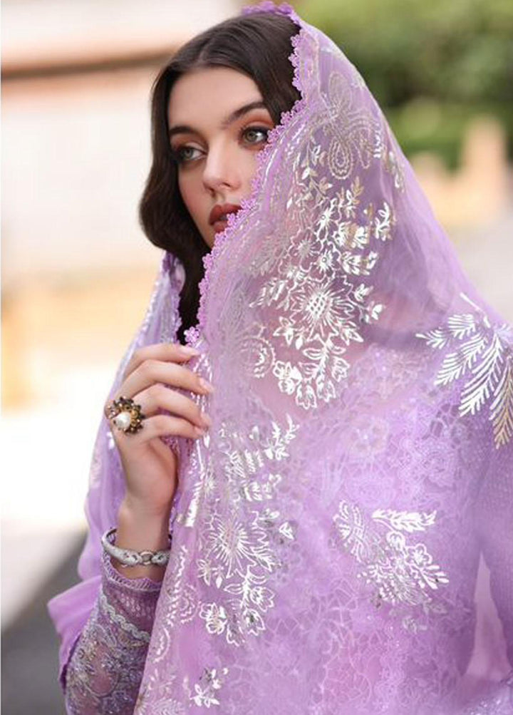 Noor By Saadia Asad Embroidered Chiffon Suits Unstitched 3 Piece NSA23SL D6 - Luxury Collection