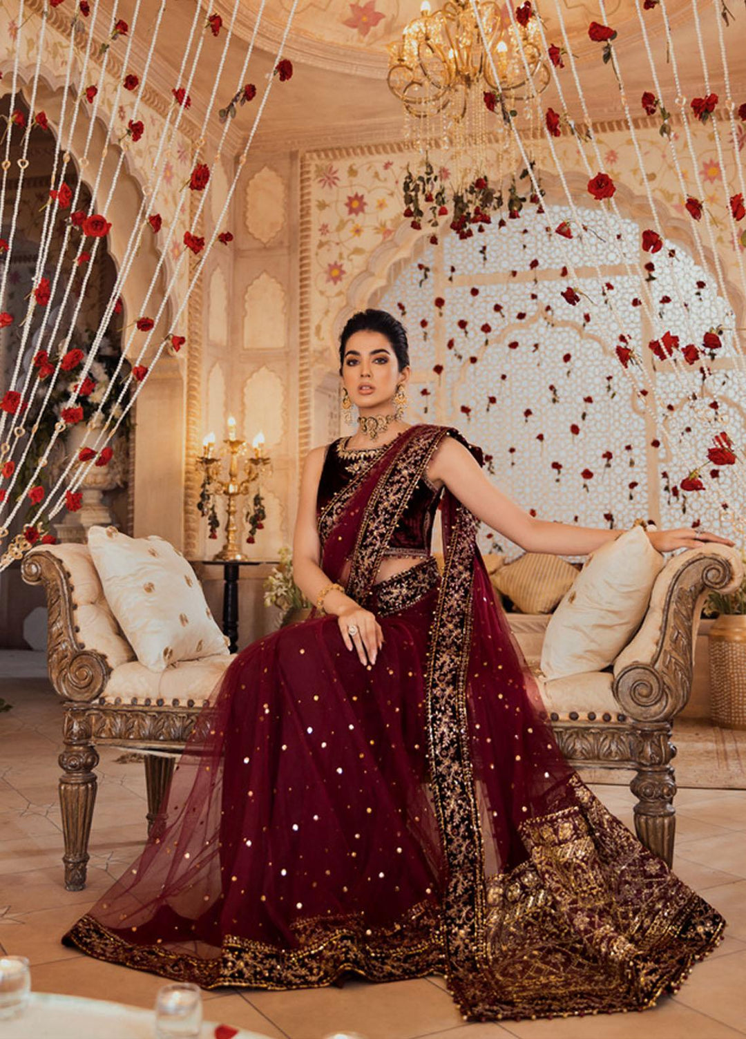 Noor by Saadia Asad Embroidered Velvet Saree Unstitched 3 Piece SA21WD D4 - Wedding Collection