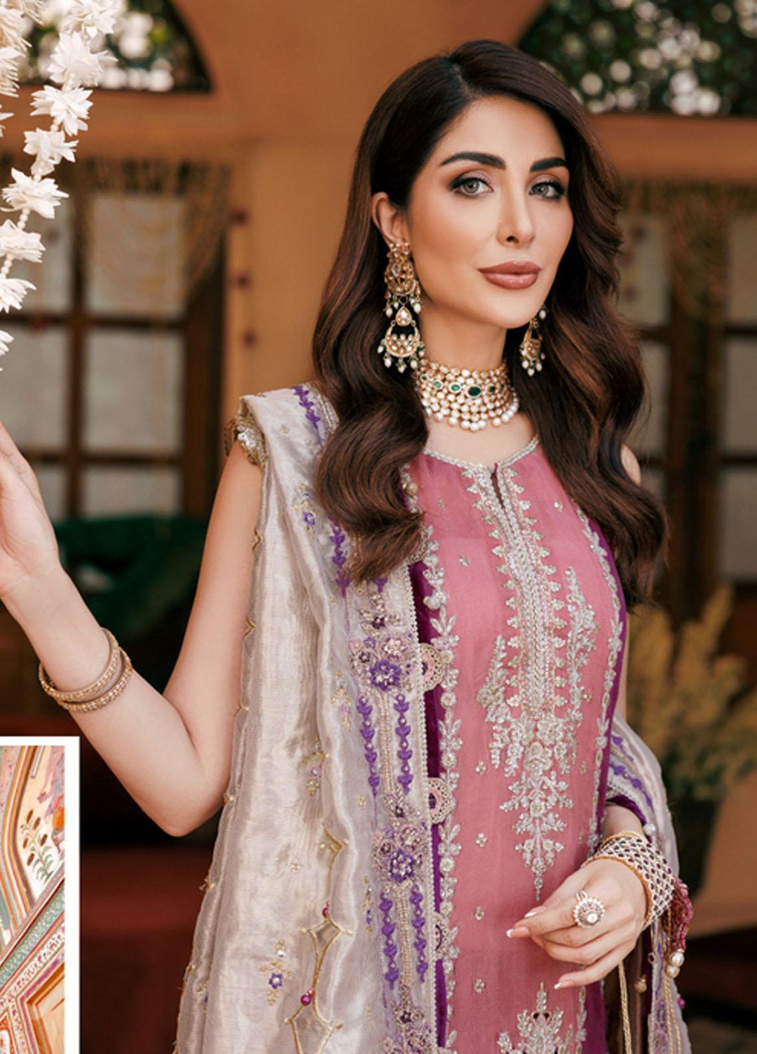 Noor By Saadia Asad Embroidered Silk Suits Unstitched 3 Piece NSA22WD D7 Freesia - Wedding Collection