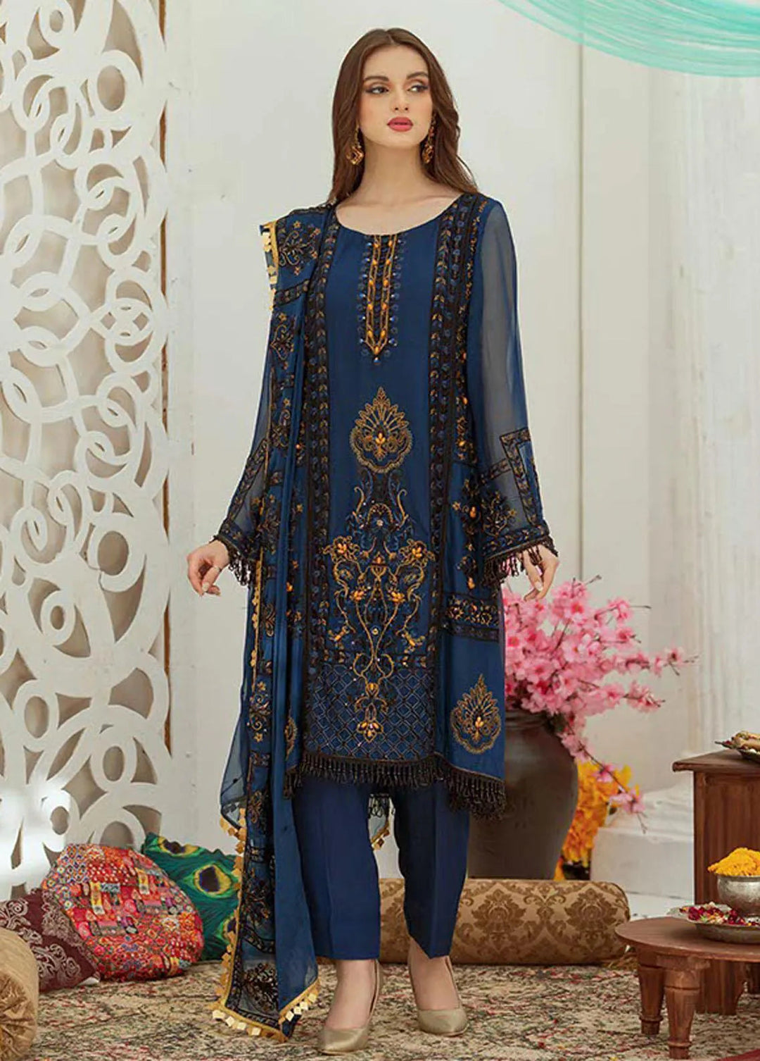 Noor Jahan by Noorma Kaamal Embroidered Chiffon Unstitched Suit 3 Piece NK22NJ NK-C07 - Luxury Collection