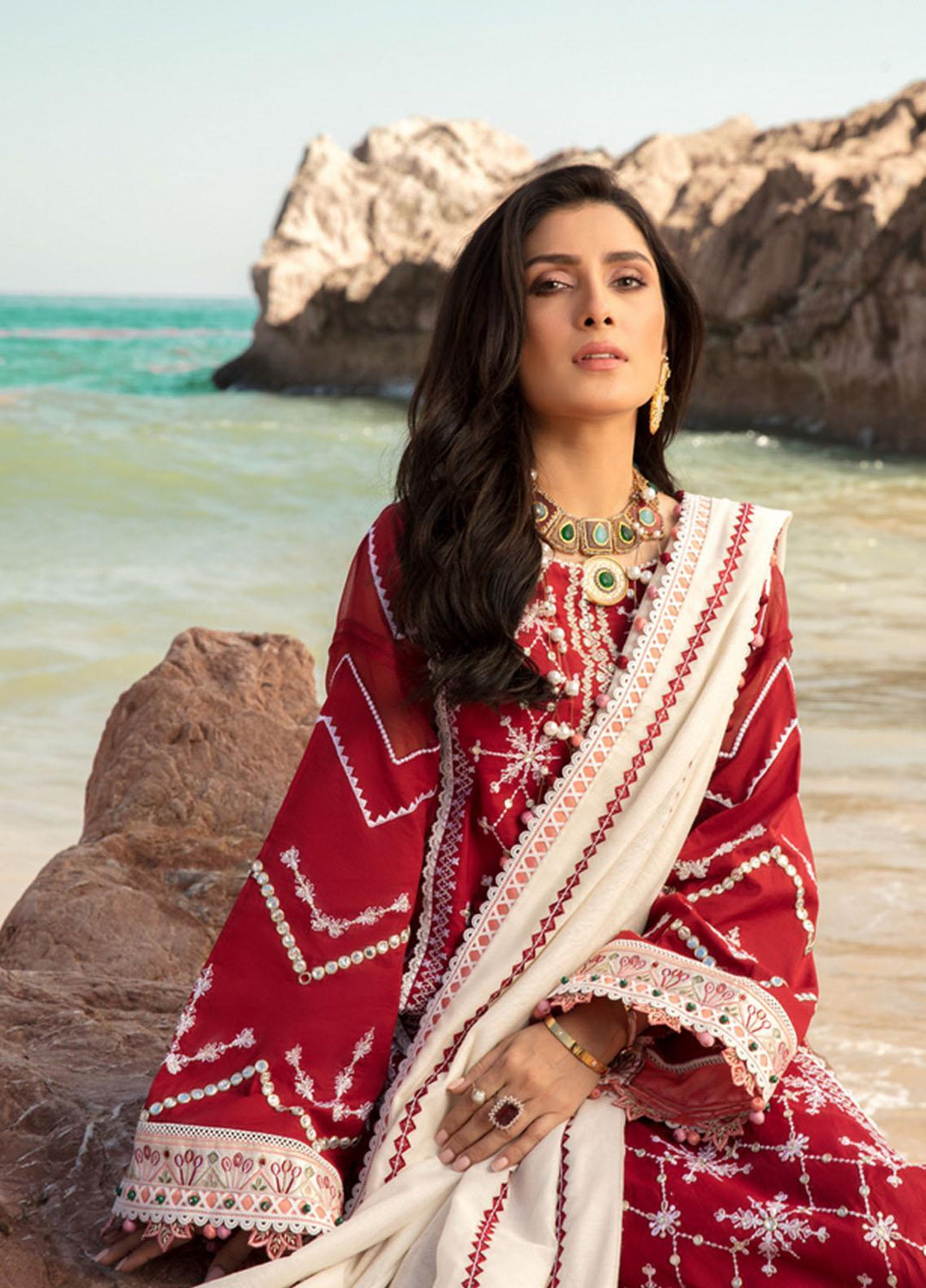 Noor by Saadia Asad Embroidered Lawn Suits Unstitched 3 Piece SA21NL 12B - Luxury Collection