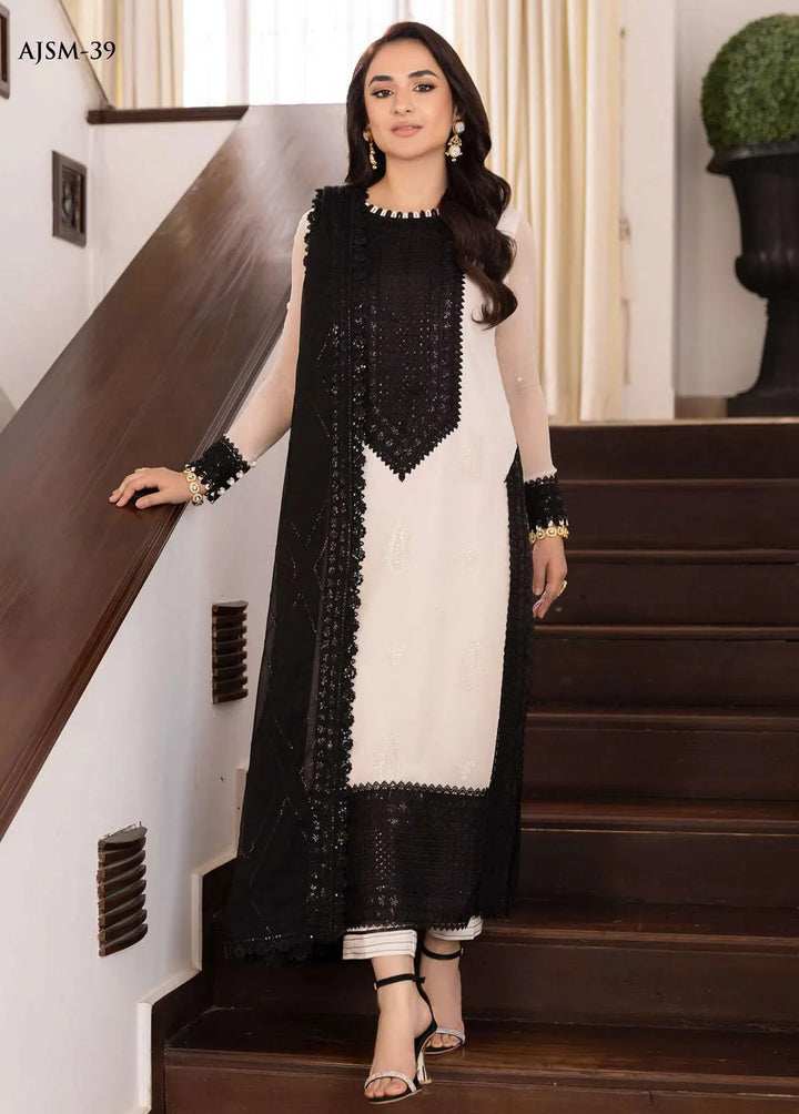 Noorie x Maahru x Meerab By Asim Jofa Embroidered Unstitched Suit 3 Piece AJ23NMM AJSM-39 - Festive Collection