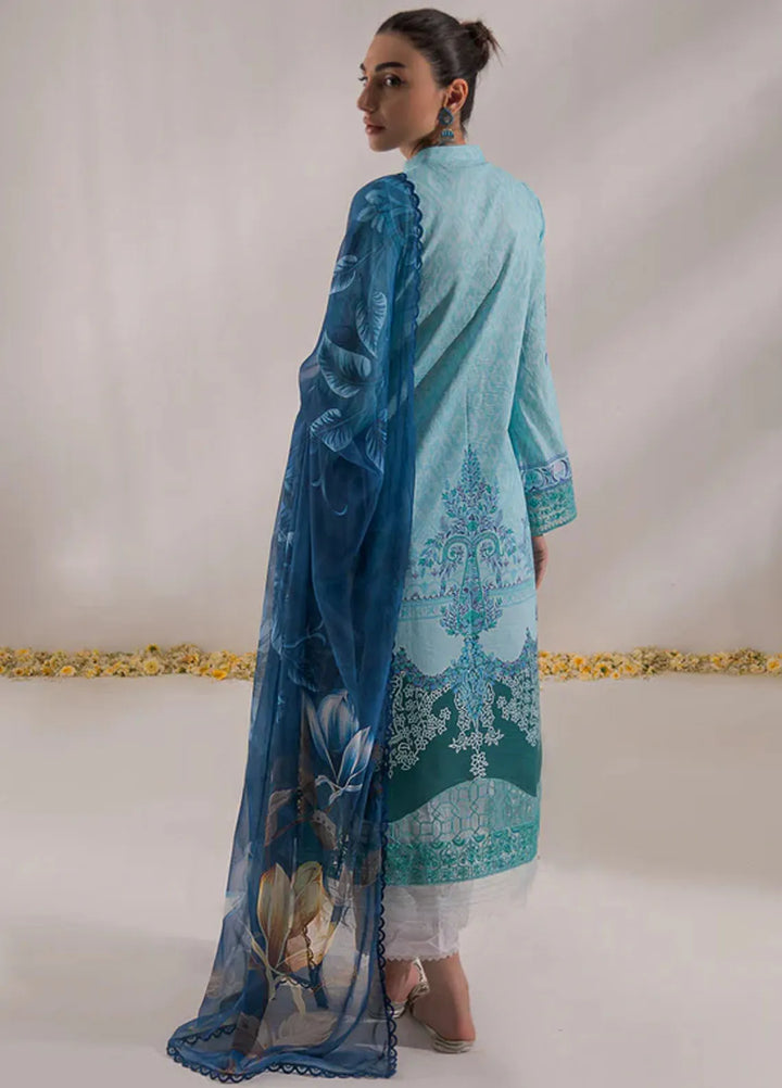 Nur By Shazme Printed Lawn Suit Unstitched 3 Piece SHZ24N SH-07 Aqua Breeze - Summer Collection