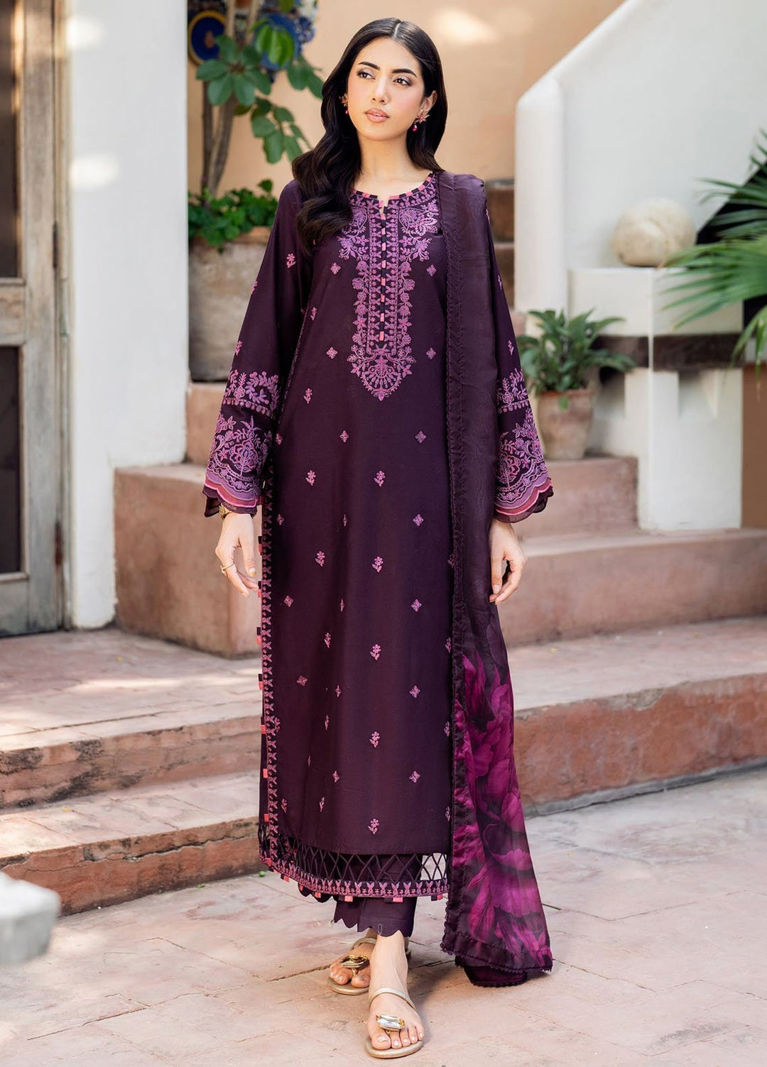 Nura by Zarif Embroidered Lawn Suits Unstitched 3 Piece ZF25TL Nura-04 Faha - Summer Collection