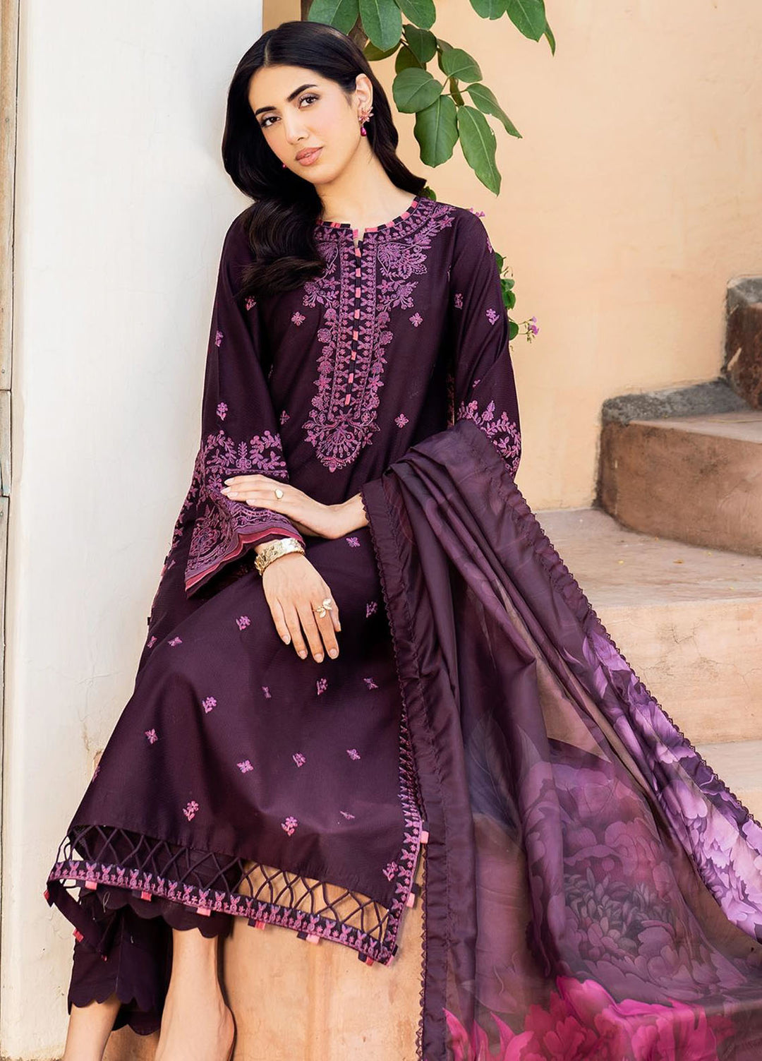 Nura by Zarif Embroidered Lawn Suits Unstitched 3 Piece ZF25TL Nura-04 Faha - Summer Collection
