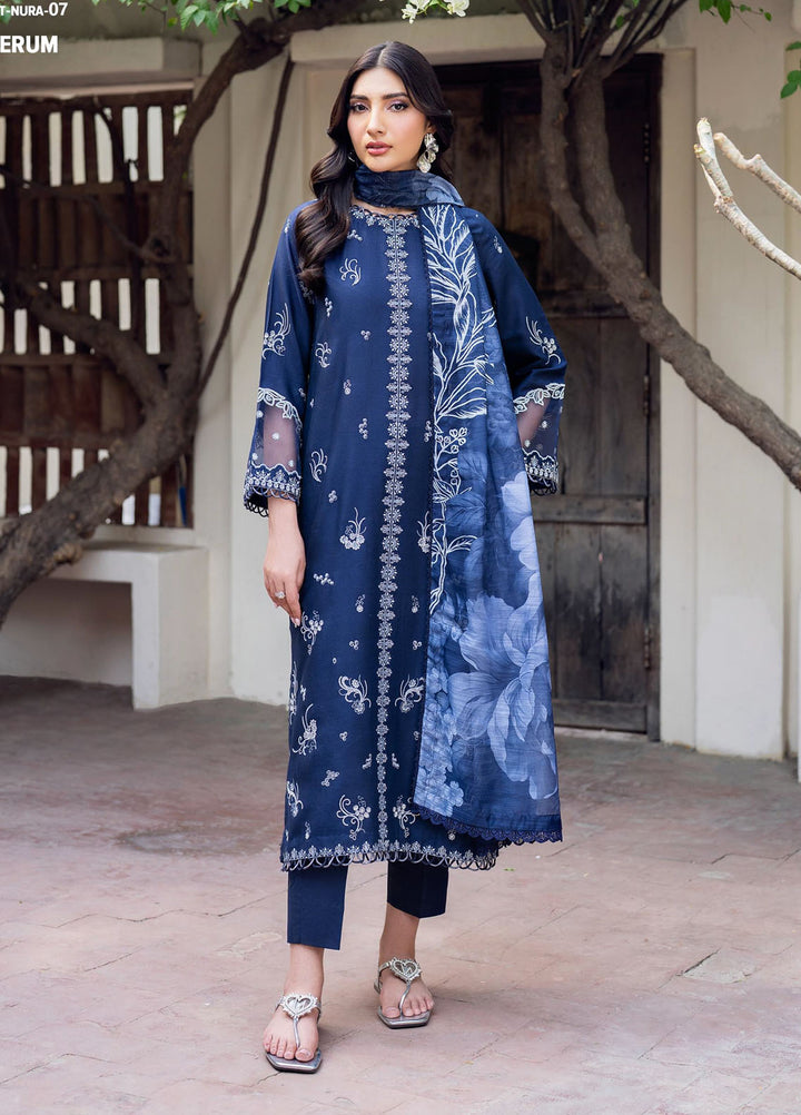 Nura by Zarif Embroidered Lawn Suits Unstitched 3 Piece ZF25TL Nura-07 Seerum - Summer Collection