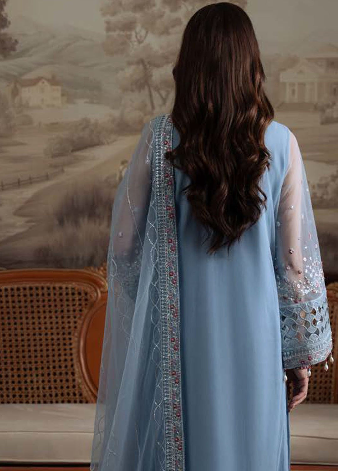 Nureh Embroidered Chiffon Suits Unstitched 4 Piece Suit NU25ELU NEL-74 - Luxury Collection