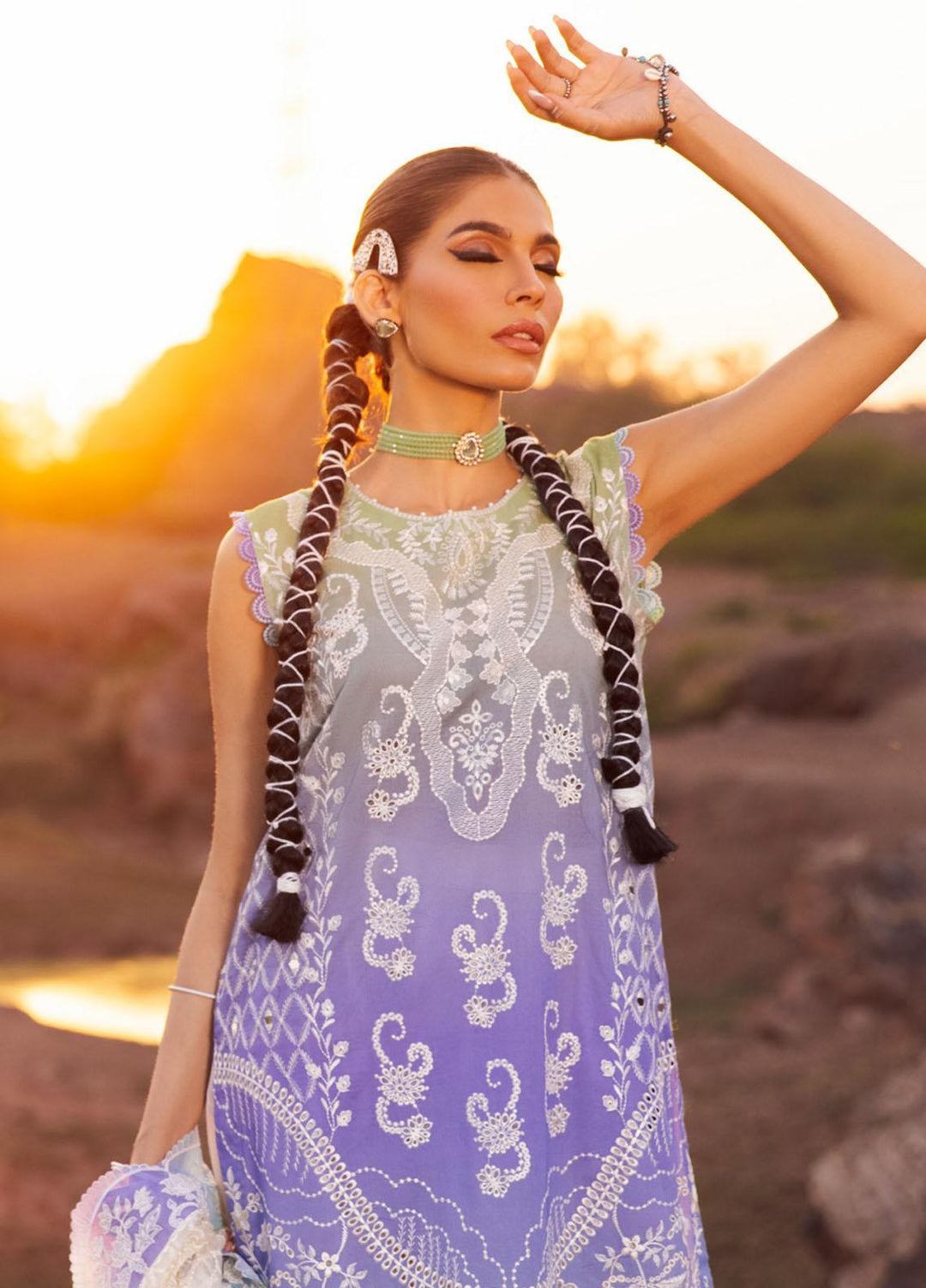 Nureh Embroidered Lawn Suits Unstitched 3 Piece NU23EL NSL-10 - Luxury Festive Collection