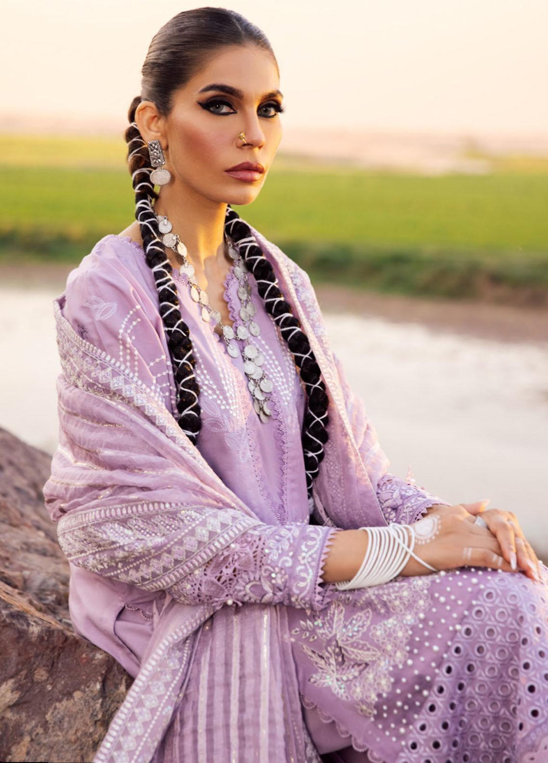Nureh Embroidered Lawn Suits Unstitched 3 Piece NU23EL NSL-11 - Luxury Festive Collection