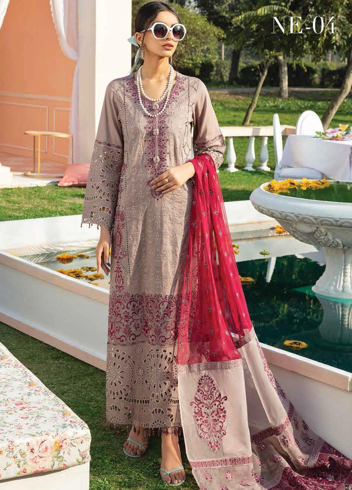 Nureh Embroidered Lawn Suits Unstitched 3 Piece NU21L 04 Camellia - Luxury Collection