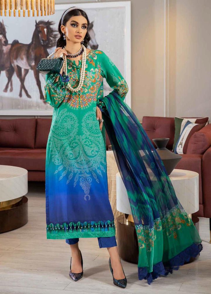 Signature Prints By Nureh Printed Lawn Suits Unstitched 3 Piece NU22SP SP-12 - Summer Collection